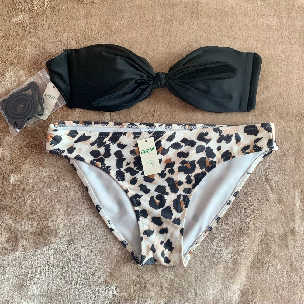 Aerie Bandeau and Cheetah Bottom 2 Piece Bikini
